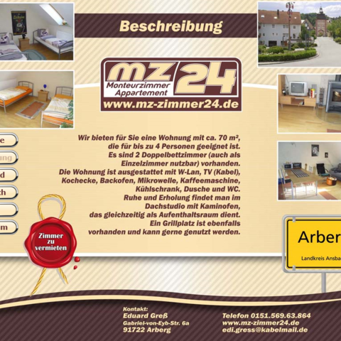 Monteurzimmer in Arberg - MZ-Zimmer24.de