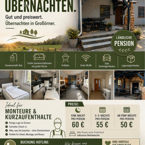 Monteurzimmer in Mansfeld - Pension Großörner Mansfeld OT Großörner
