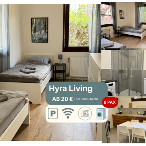 Monteurzimmer in Pleidelsheim - Monteurwohnung für 6 Personen, 3 Schlafzimmer, Einzelbetten, Terrasse mit Grill, voll ausgestattet, Nähe Stuttgart - Hyra Living R